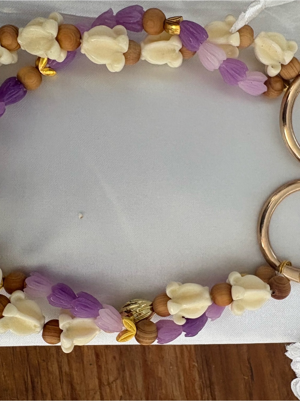 Handmade Purple and Cream Beaded Bracelet with Gold Accents